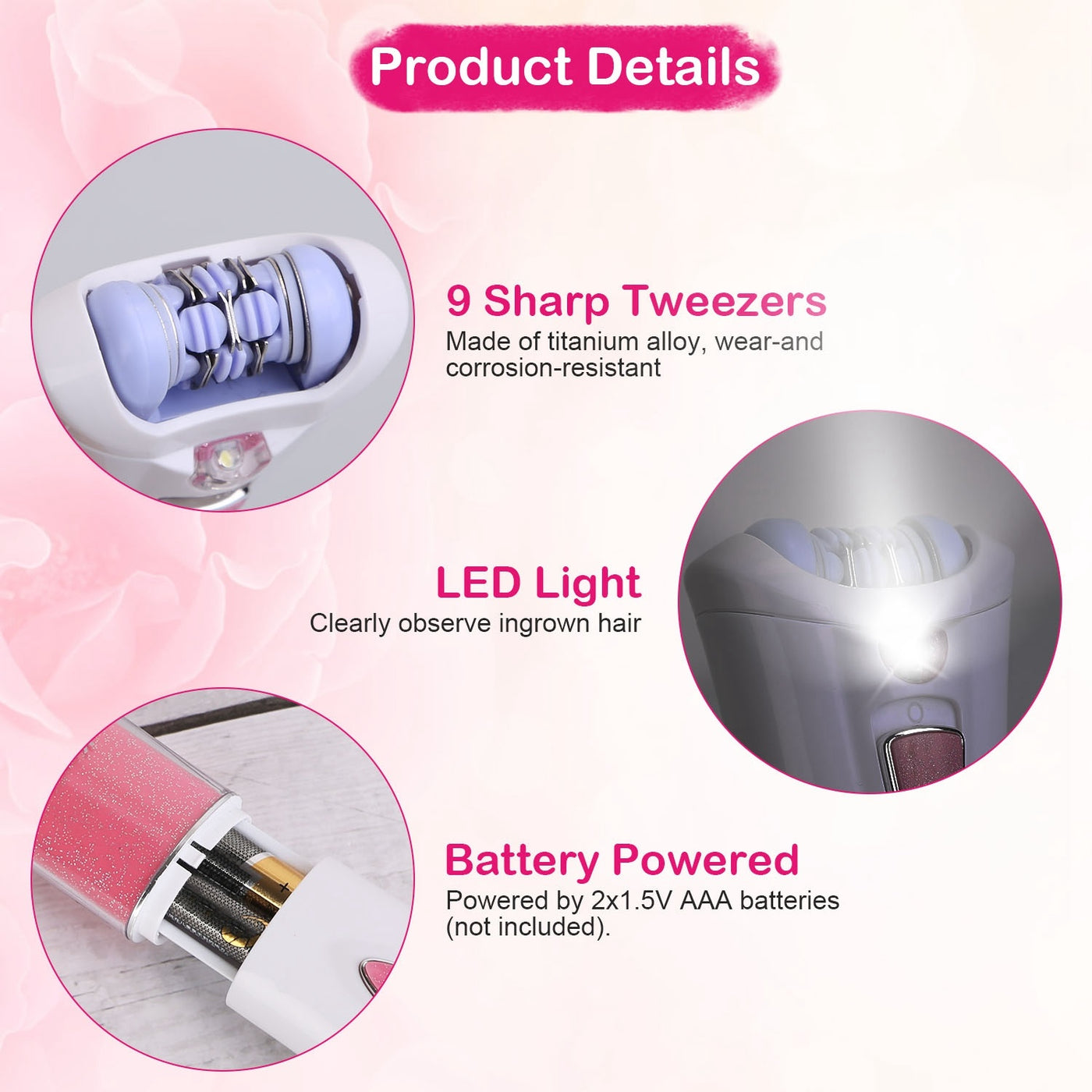 Cordless epilator & shaver with LED for smooth face and body