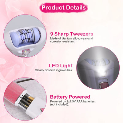 Cordless epilator & shaver with LED for smooth face and body