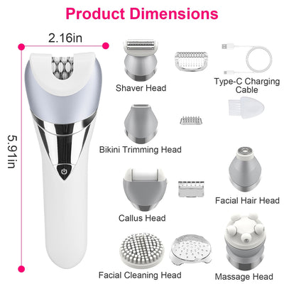 7 In 1 Electric Razor For Women Lady Hair Removal Epilators For Leg Face Arm Bikini Armpit Public Hairs IPX6 Wet And Dry Use Cordless Rechargeable Whole Body Trimmer And Shaver Kit