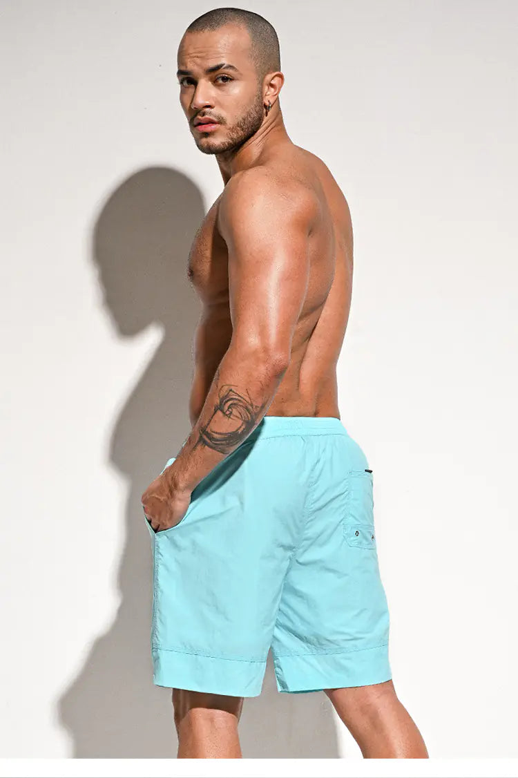 Men's Solid Color Loose Five-Point Swim Trunks