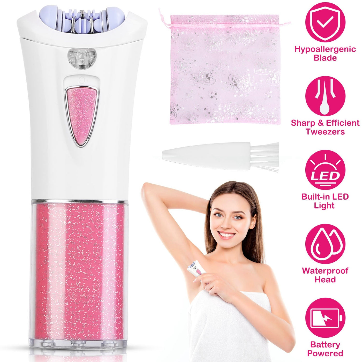 Cordless epilator & shaver with LED for smooth face and body