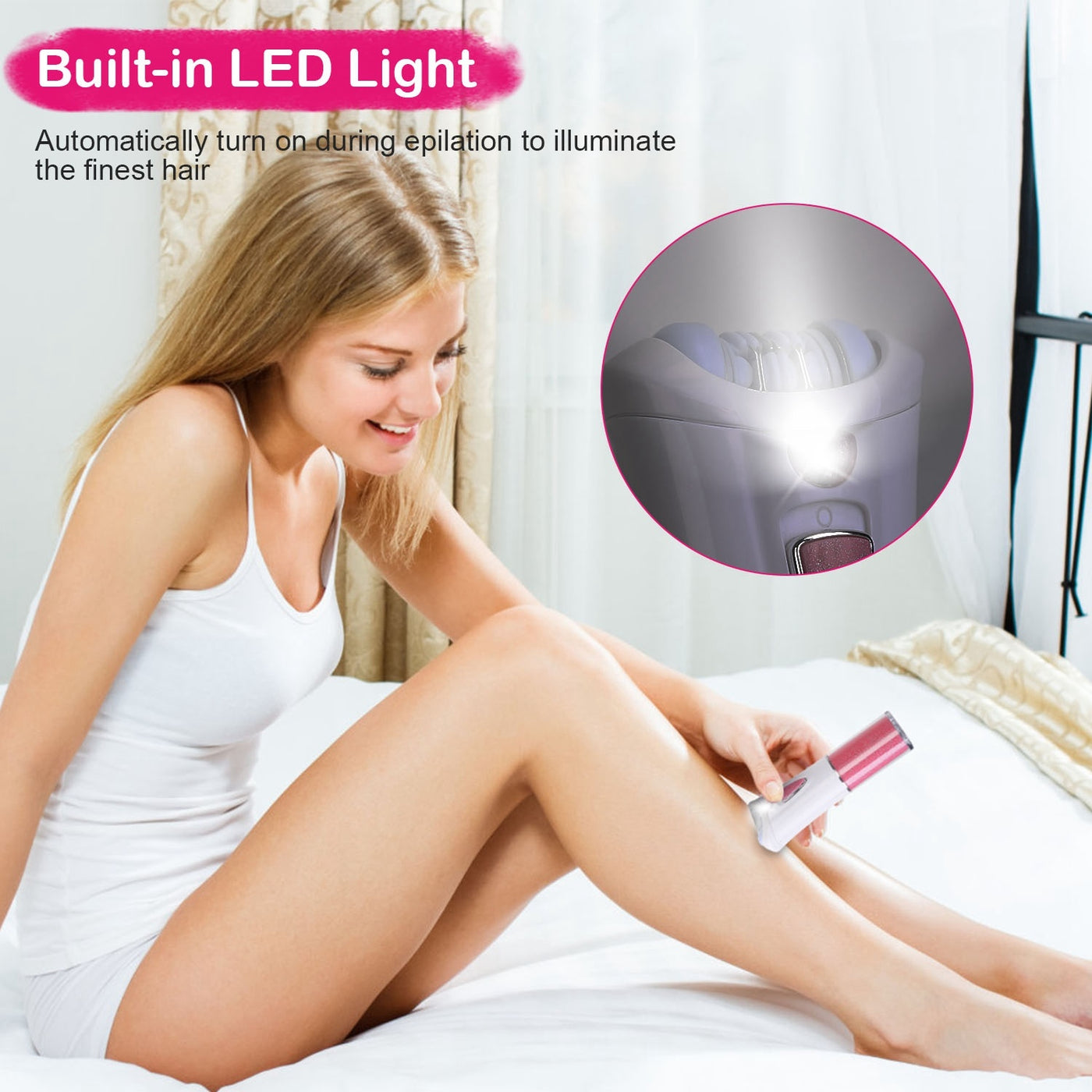 Cordless epilator & shaver with LED for smooth face and body