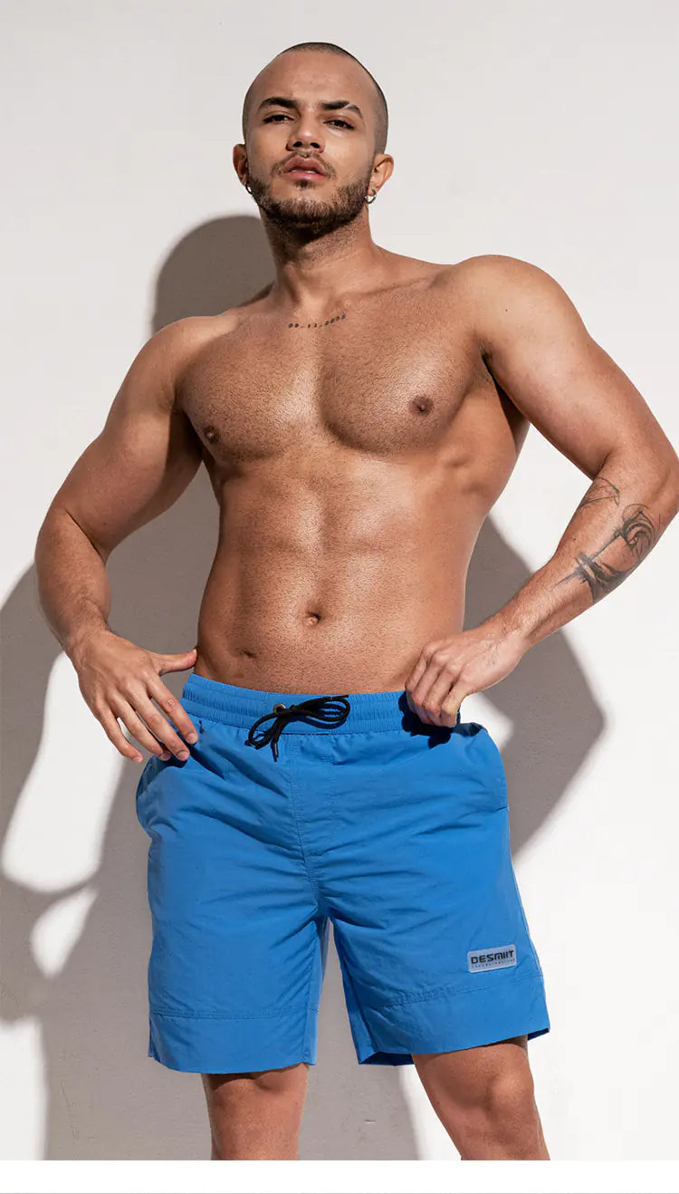 Men's Solid Color Loose Five-Point Swim Trunks