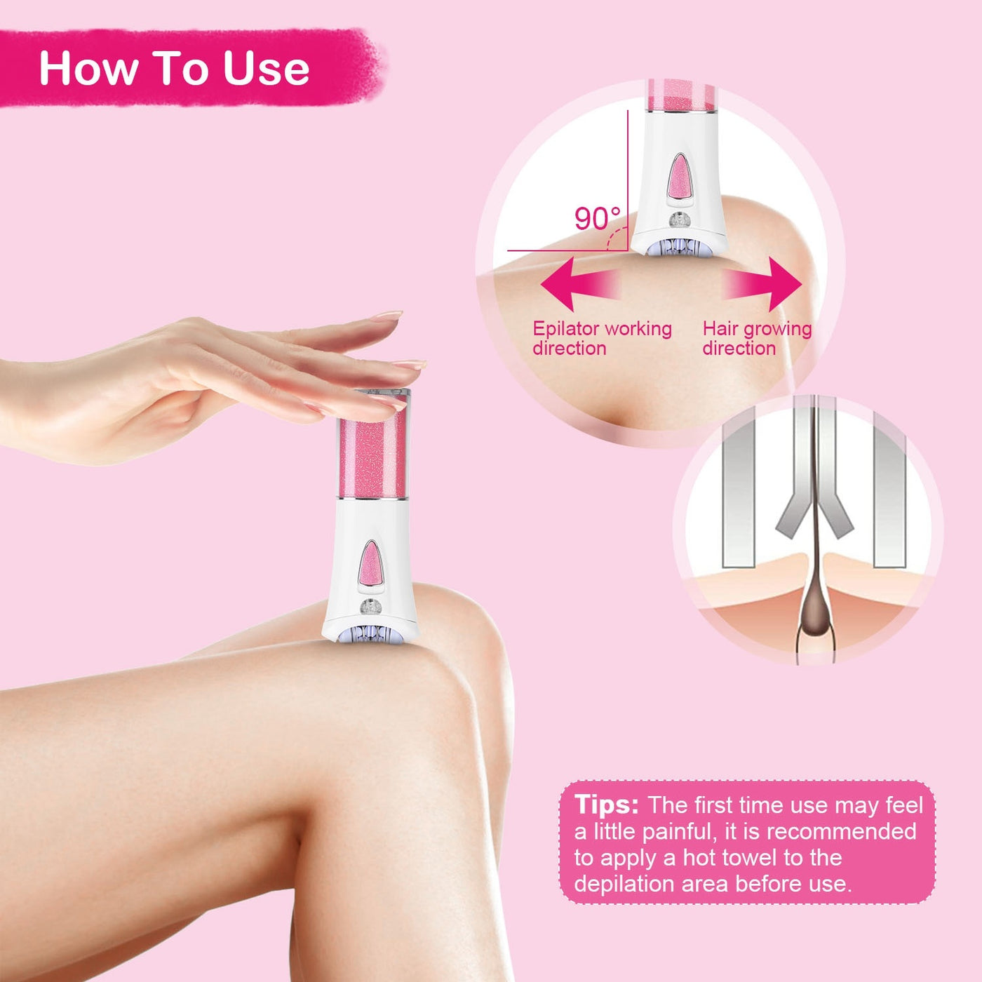 Cordless epilator & shaver with LED for smooth face and body