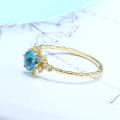 S925 Silver Natural Blue Topaz Zircon Ring for Women