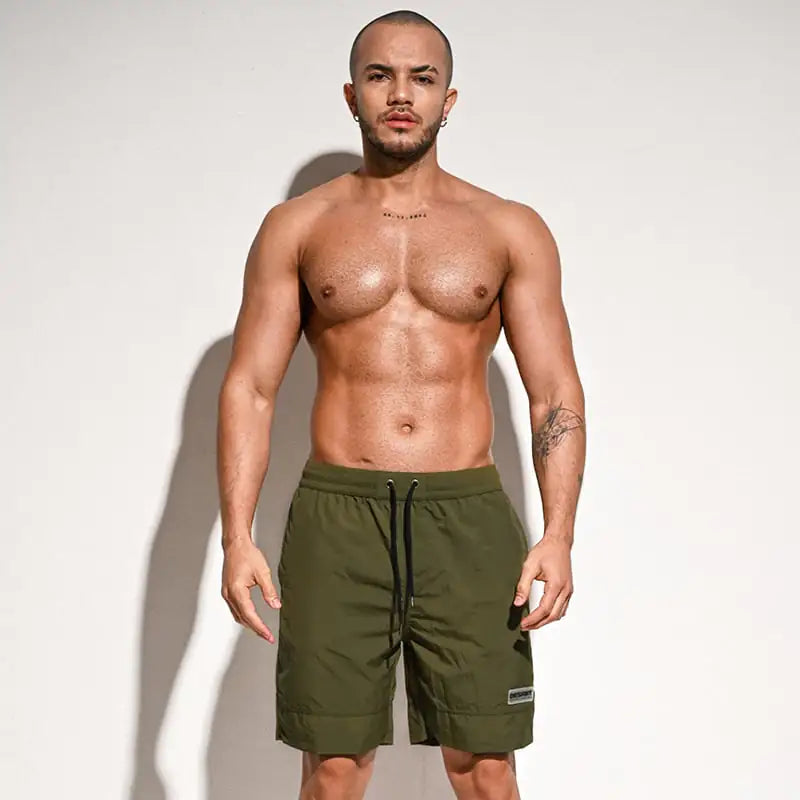 Men's Solid Color Loose Five-Point Swim Trunks
