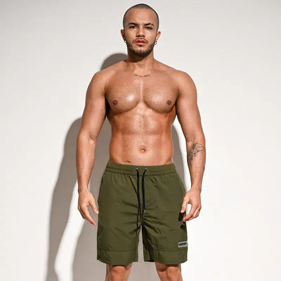 Men's Solid Color Loose Five-Point Swim Trunks