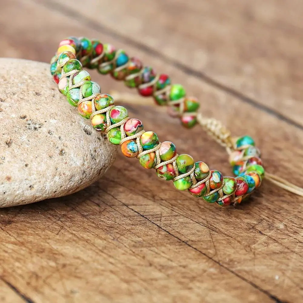 Hand-Woven Adjustable Colorful Tiger's Eye Bead Bracelet