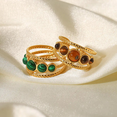 Popular Women's Green Malachite Tigereye Hollow Ring