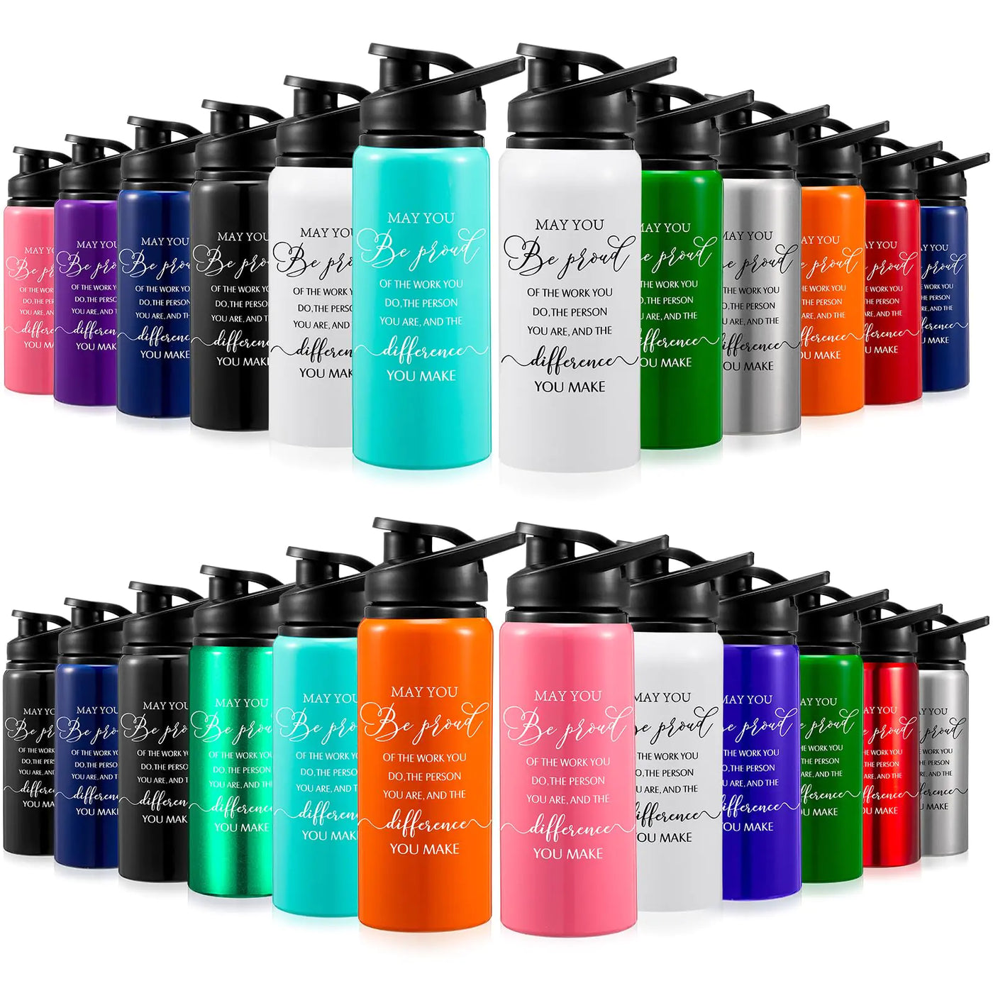 Bokon 24 Pack Thank You Inspirational Gifts Reusable Bottle Aluminum Water Bottle Gym Water Bottle Lightweight Sports Water Bottle Leakproof Metal Water Bottle with Lid for Camping Hiking(17 oz)