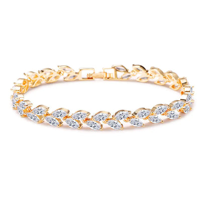 Minimalist Willow Leaf Bracelet with AAA Zircon Stones
