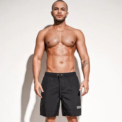 Men's Solid Color Loose Five-Point Swim Trunks