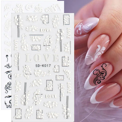 3D Hollow White Bridal Lace Butterfly Nail Stickers