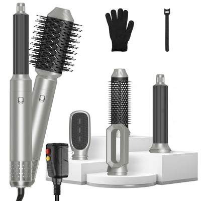 1Pc 6 In 1 Hot Air Styler Volumizer Straightener Curler Dryer Automatic Wrap Styler Hair Dryer Brush Set With 3 Temp Settings ALCI Plug Glove Cable Zip Tie