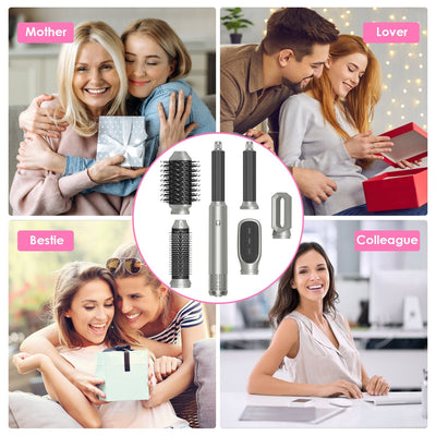 1Pc 6 In 1 Hot Air Styler Volumizer Straightener Curler Dryer Automatic Wrap Styler Hair Dryer Brush Set With 3 Temp Settings ALCI Plug Glove Cable Zip Tie