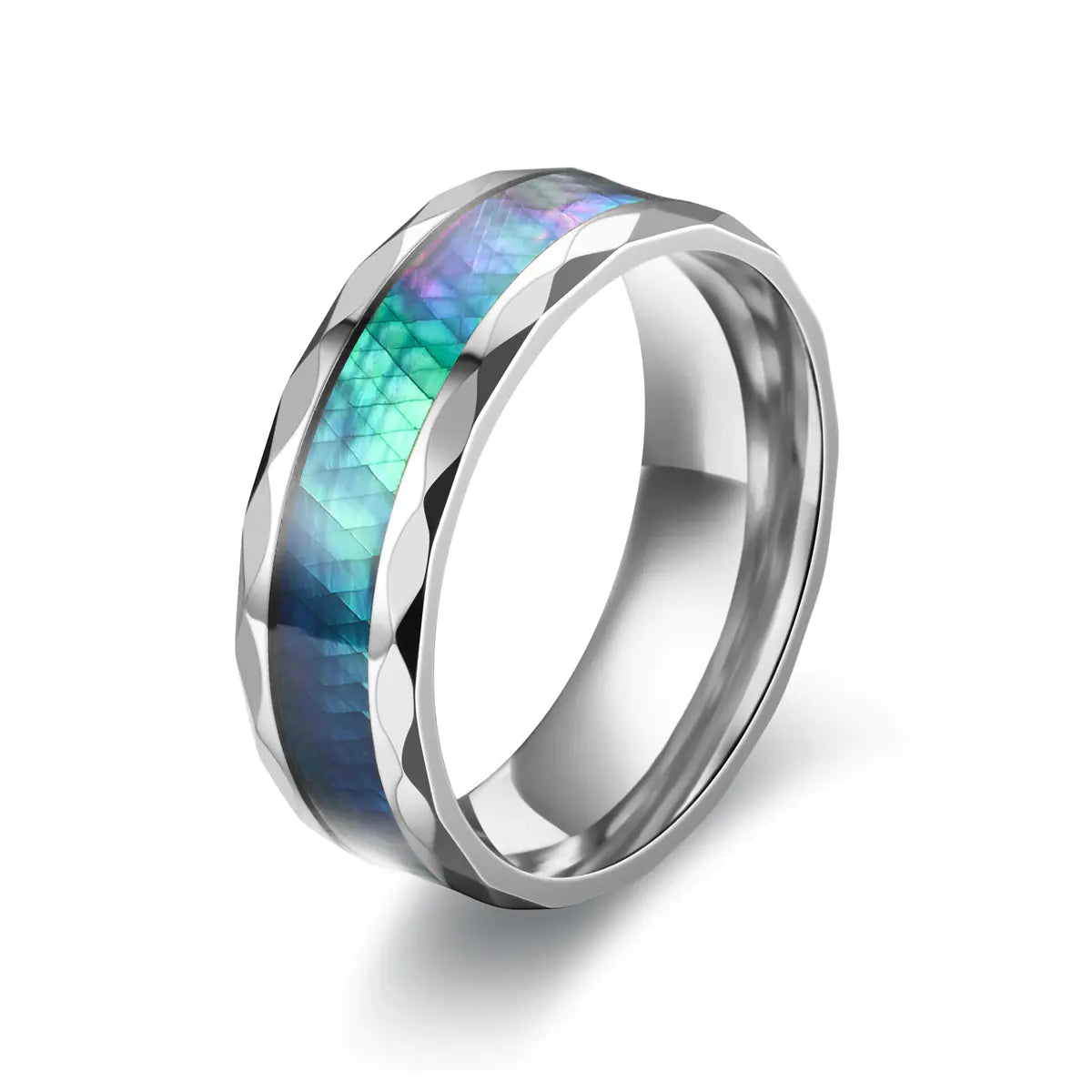 Men's Stainless Steel Diamond-Cut Ring