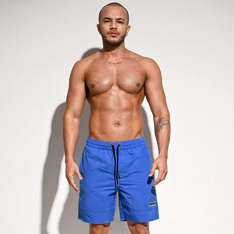 Men's Solid Color Loose Five-Point Swim Trunks