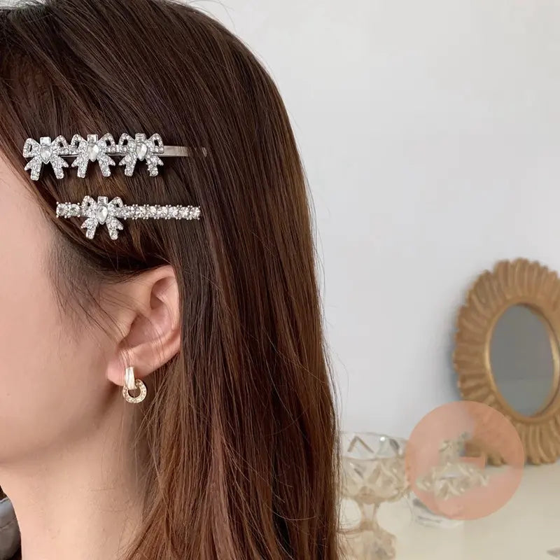 Rhinestone Bow Hair Clip - Baroque Style Vintage Accessory