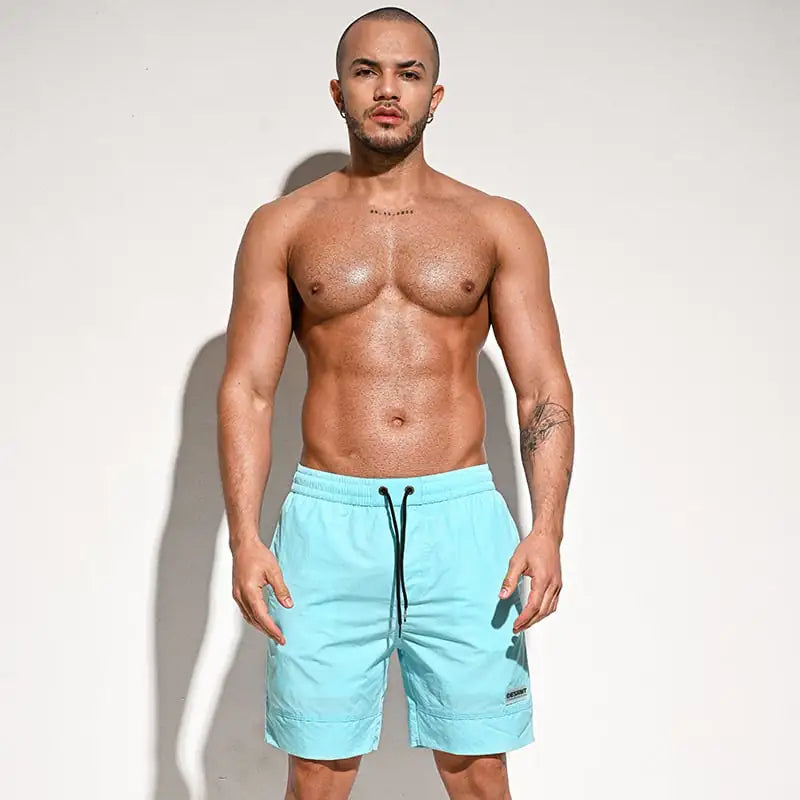 Men's Solid Color Loose Five-Point Swim Trunks